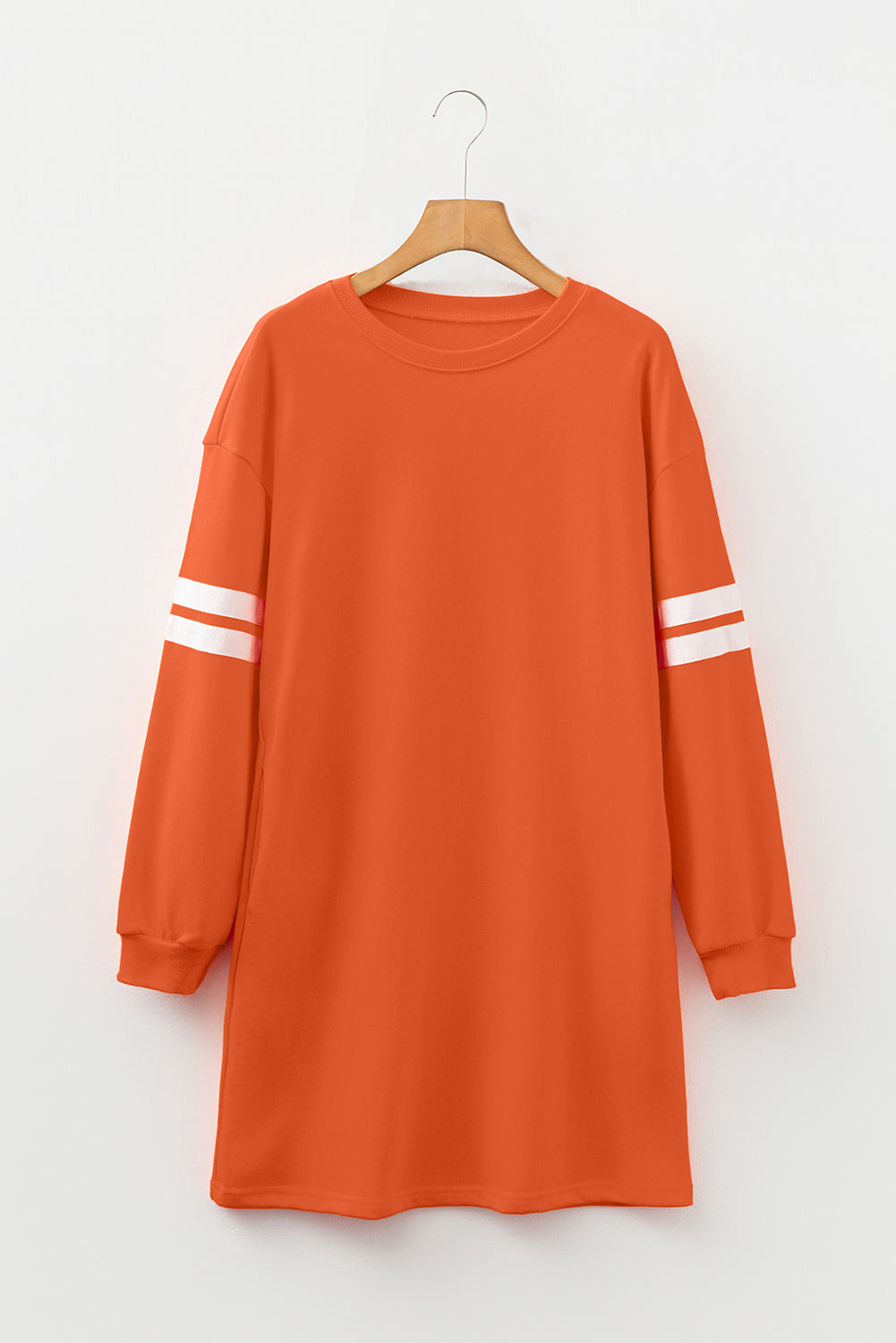 Tillandsia Purple Varsity Contrast Banded Sleeve Shift Sweatshirt Dress
