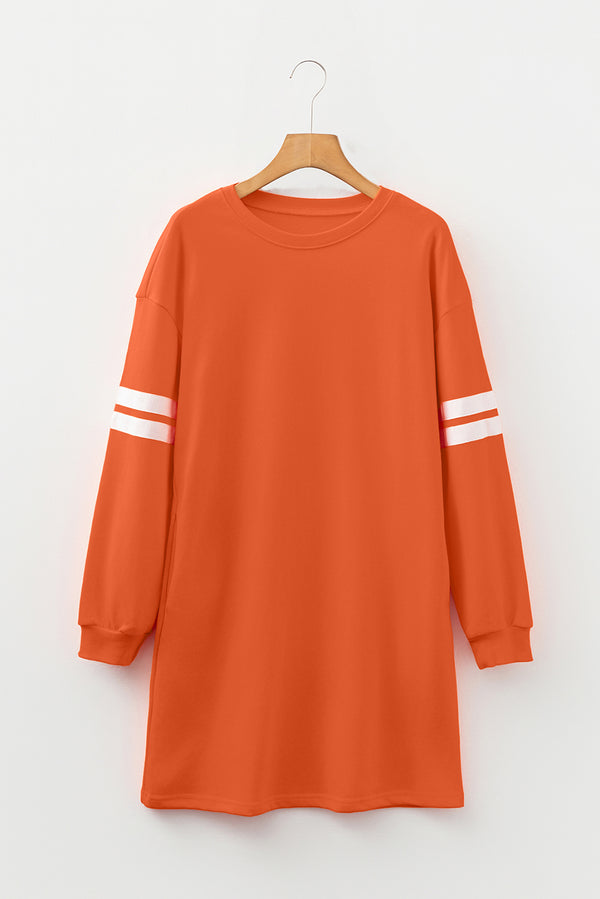 Tillandsia Purple Varsity Contrast Banded Sleeve Shift Sweatshirt Dress