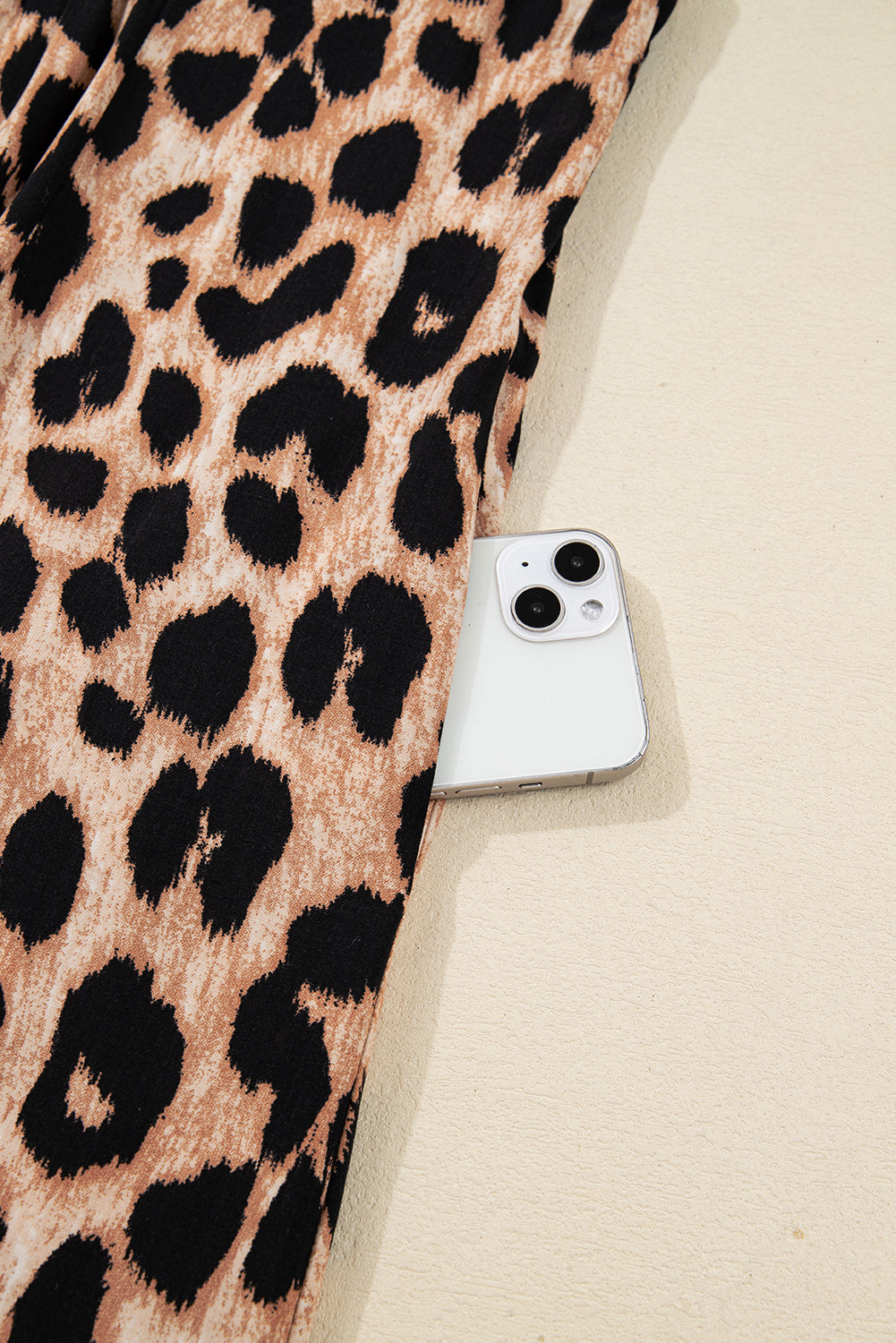 Brown Leopard Print Smocked Detail Flowy Midi Dress