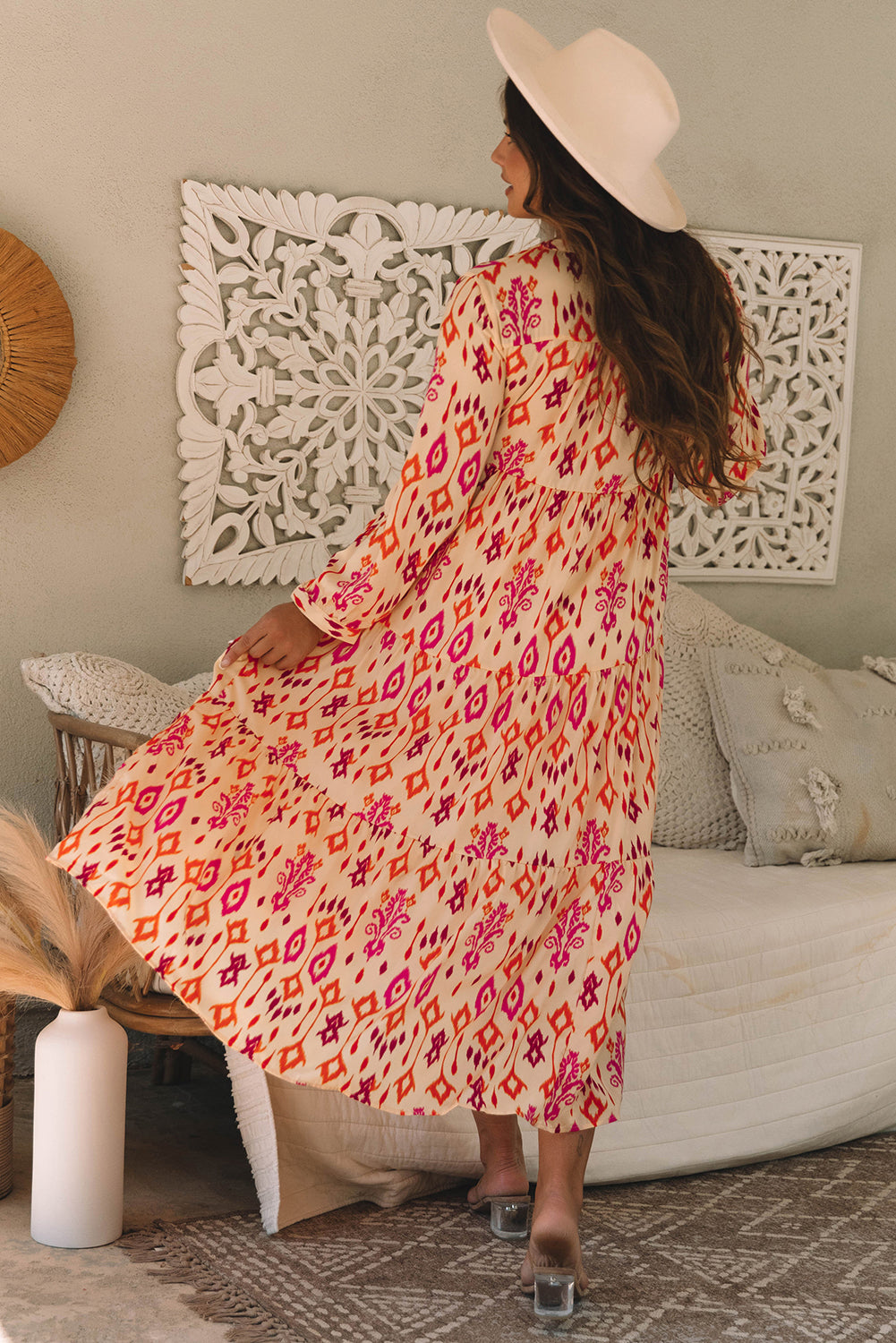 Orange Western Abstract Geometric Printed Maxi Dress Secondary image