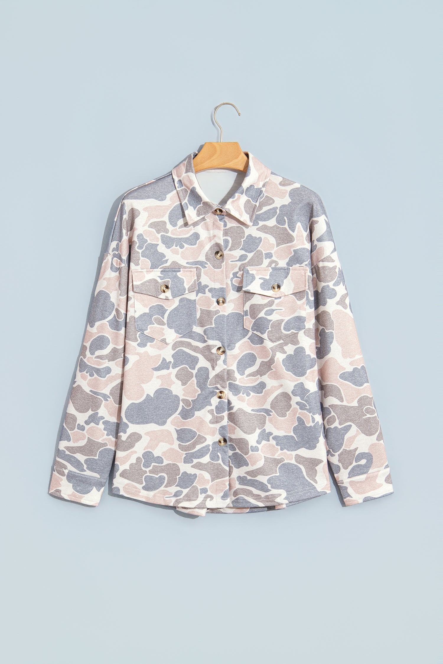 Multicolour Casual Camouflage Button Down Tunic Shacket Secondary image