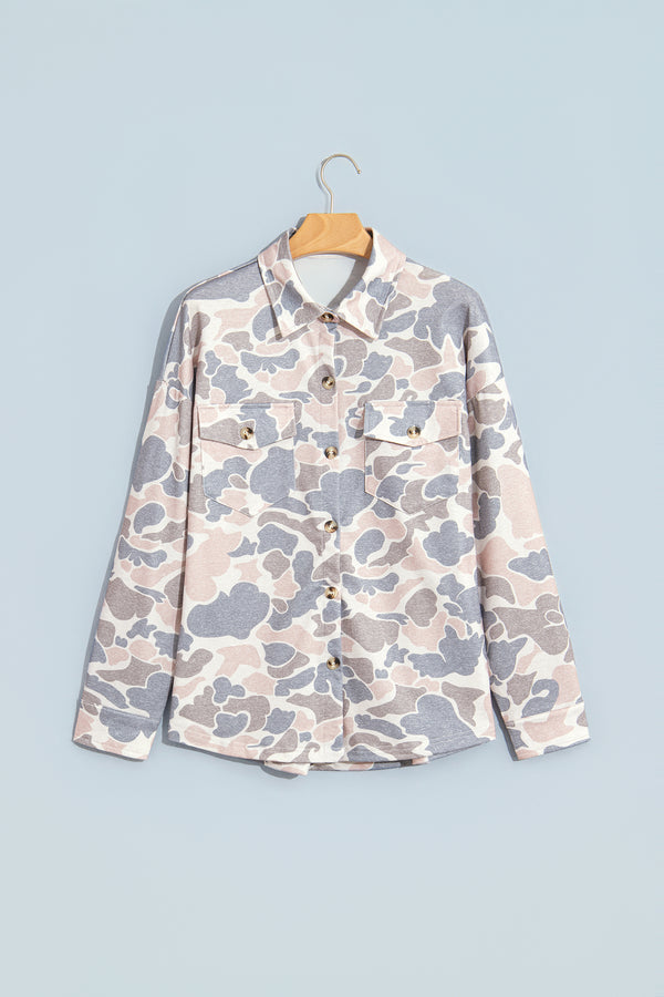 Multicolour Casual Camouflage Button Down Tunic Shacket