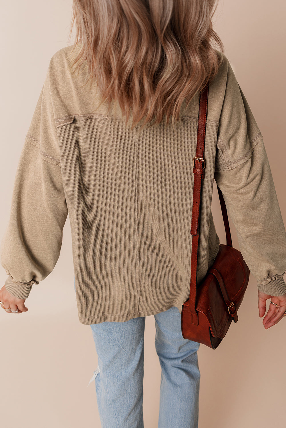 Goat Mineral Wash Textured Patchwork Loose Fit Shacket Secondary image