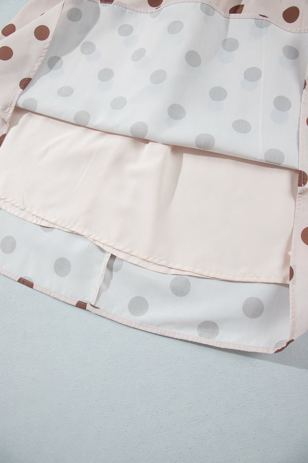 Beige Polka Dot Midi Long Sleeve Dress