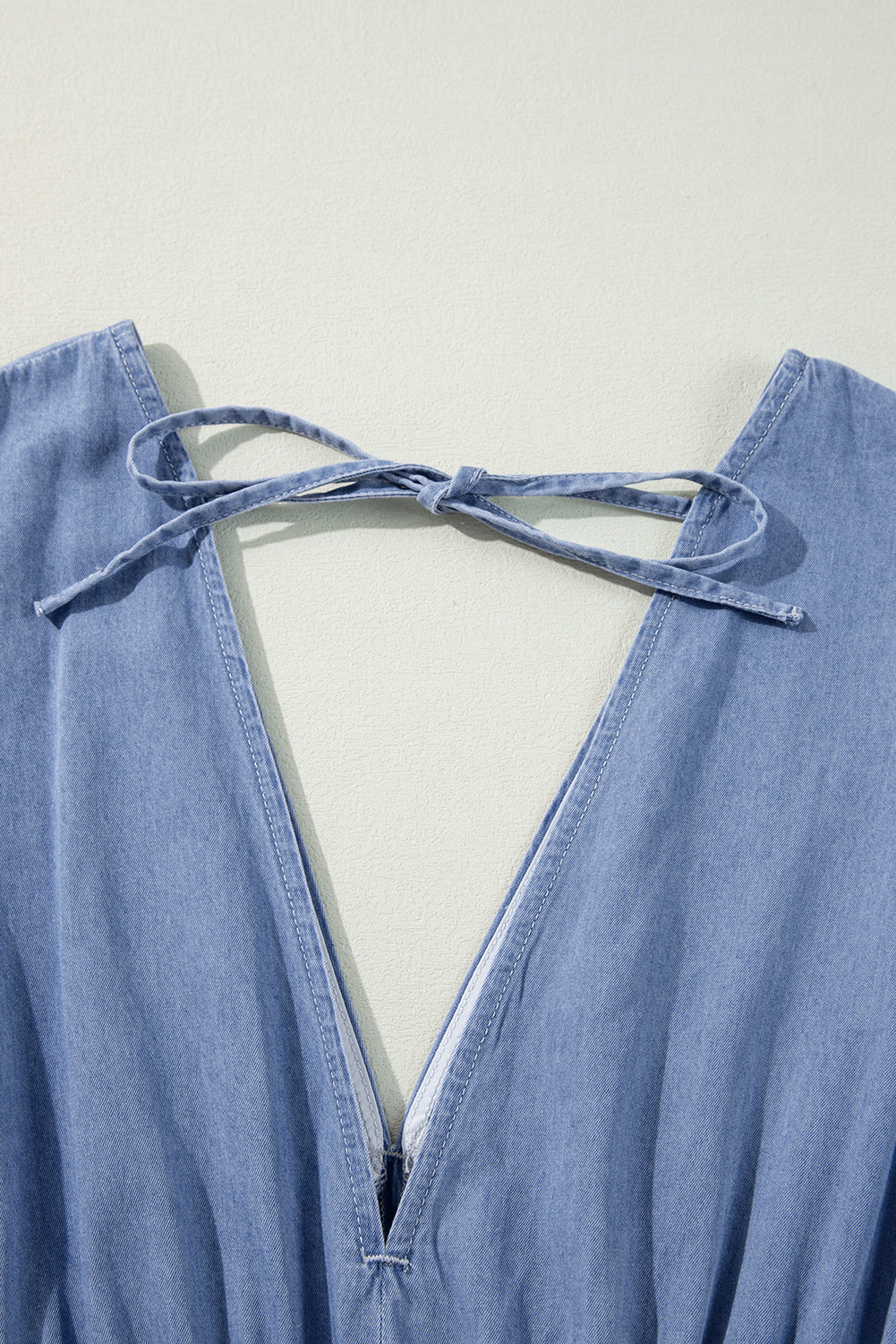 Myosotis 100% Cotton Chambray Deep V Neck Bracelet Sleeve Maxi Dress
