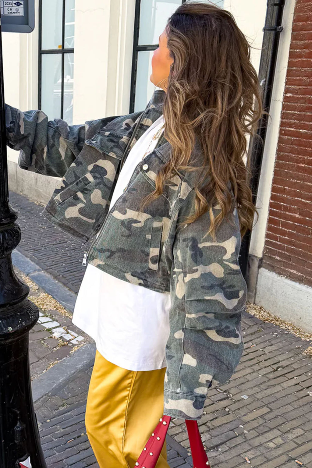 Multicolour 100% Cotton Western Camouflage Drop Shoulder Zip Denim Jacket
