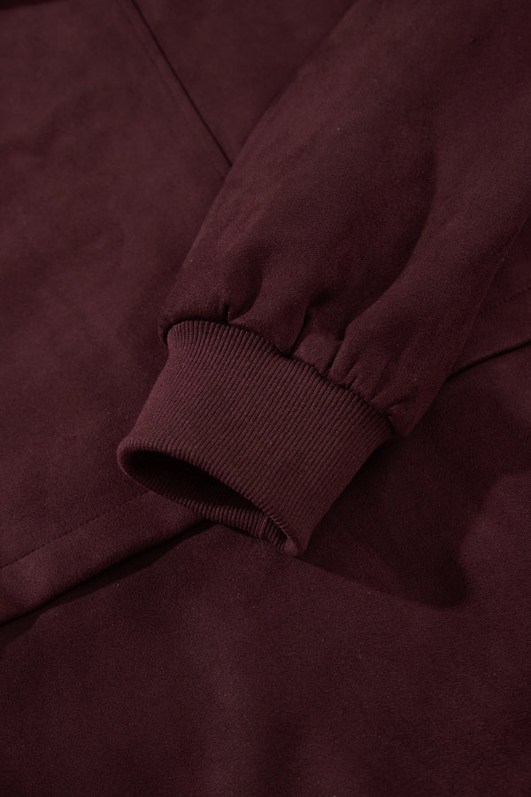 Chicory Coffee Solid Zip-up Metal Placket Collar Long Sleeve Jacket