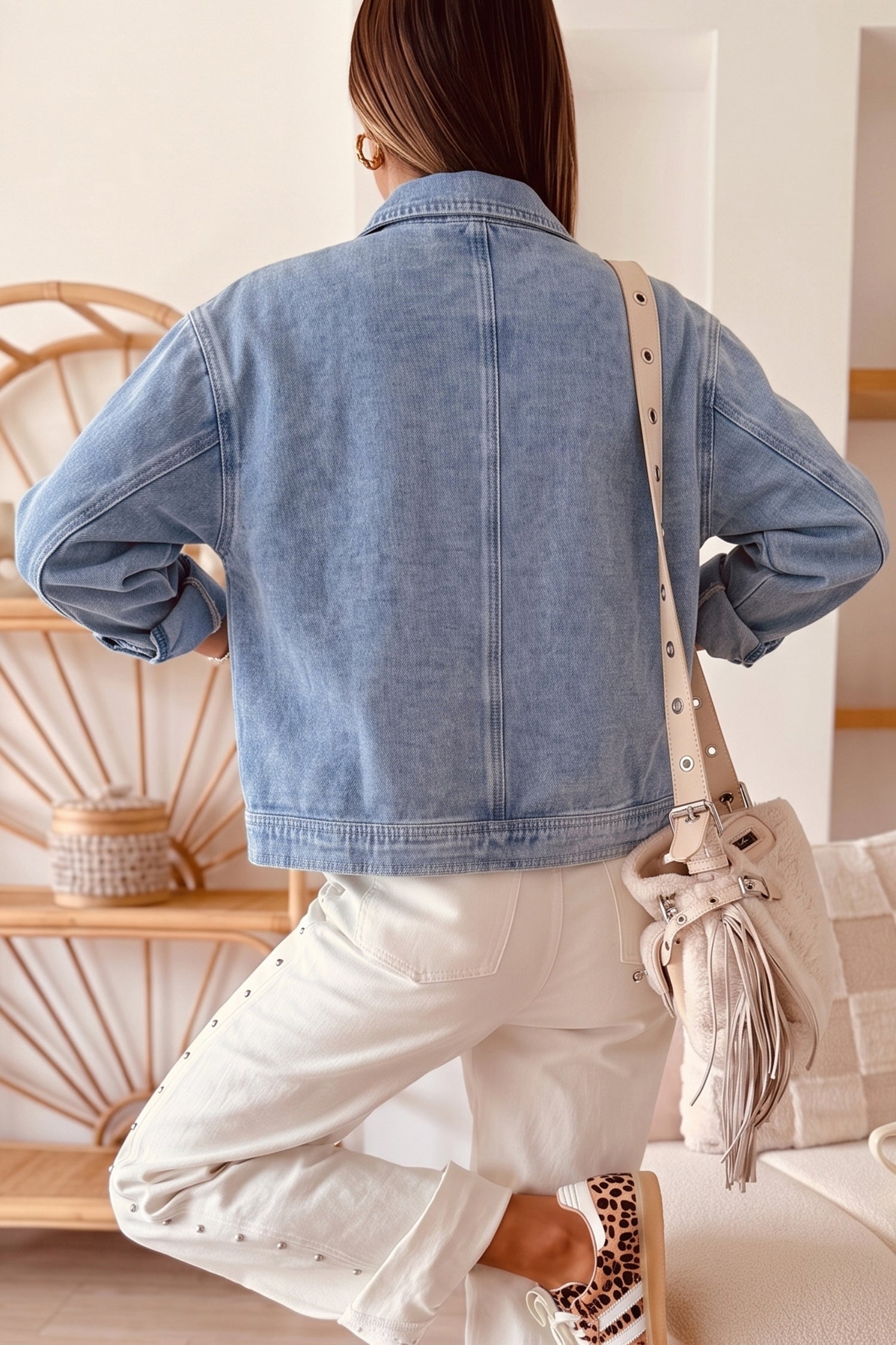 Beau Blue Studded Metal Zipper Rivet Pockets Long Sleeve Denim Jacket Secondary image