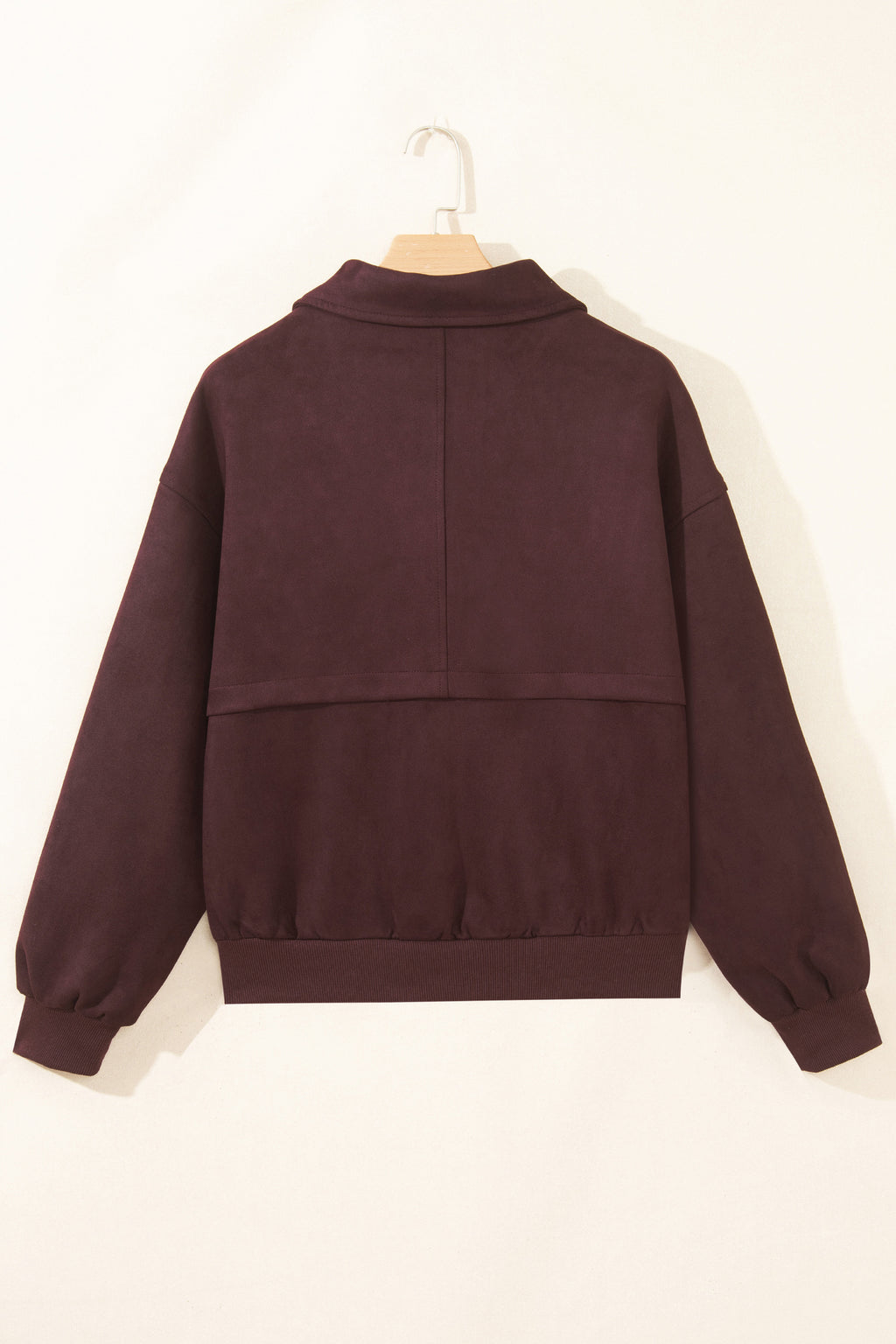 Chicory Coffee Solid Zip-up Metal Placket Collar Long Sleeve Jacket