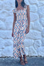 Sky Blue Ethnic Geometric Print Square Neck Smocked High Waist Ruffle Sleeve Dress