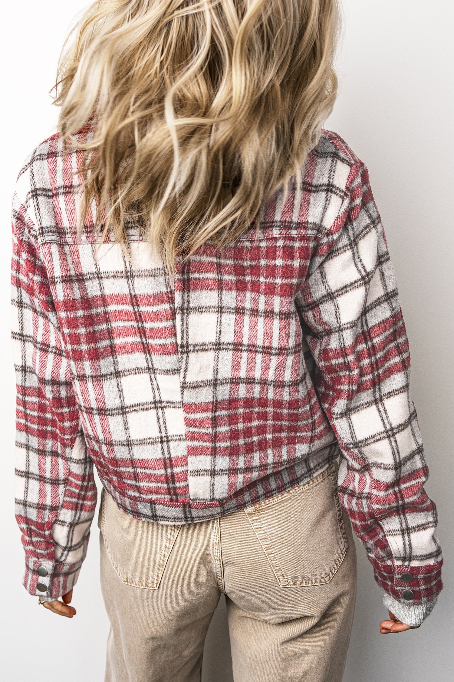 Red Plaid Flannel Metal Button Collar Long Sleeve Vintage Shift Jacket Secondary image