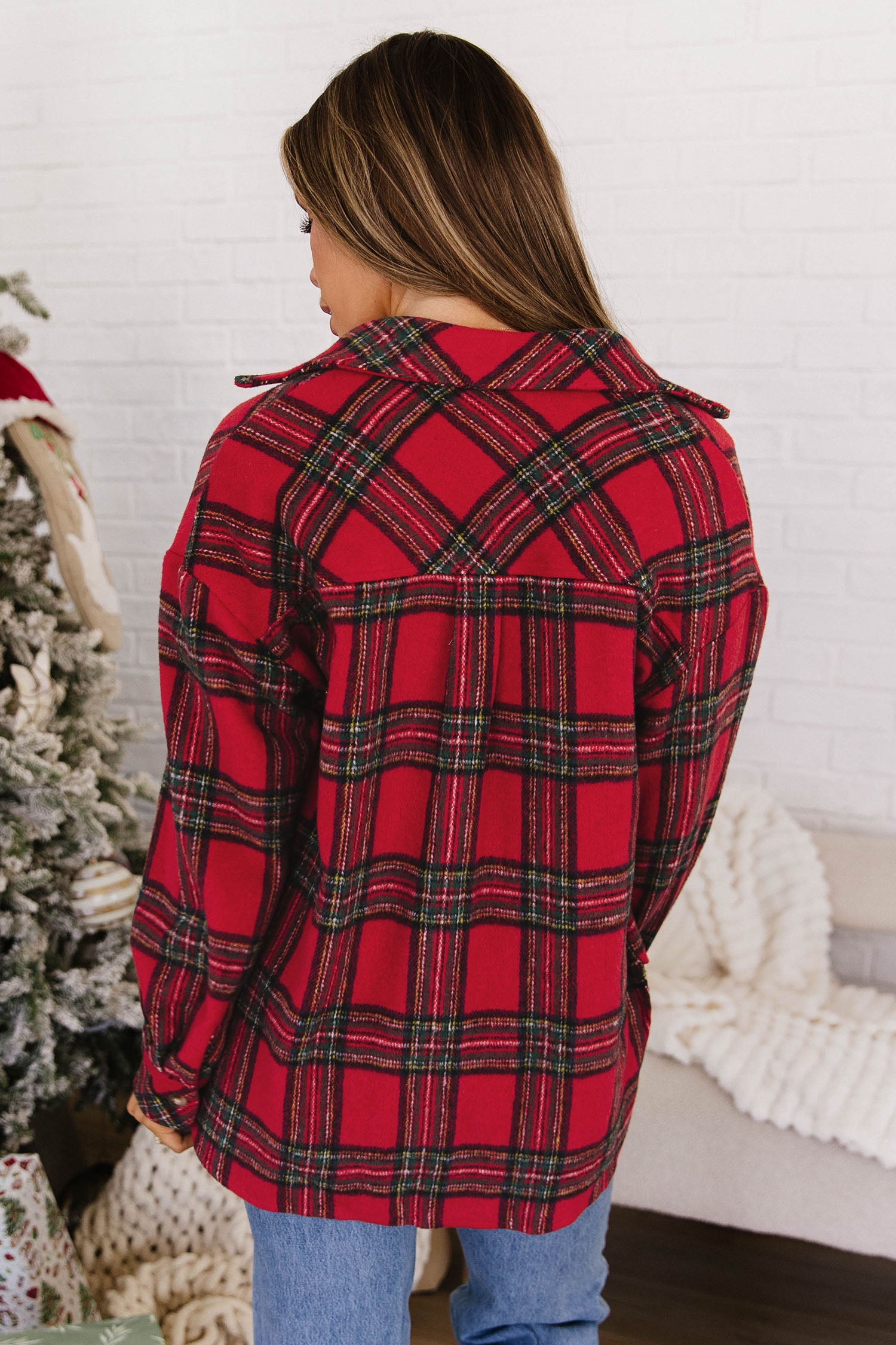 Red Plaid Button Front Shacket Secondary image